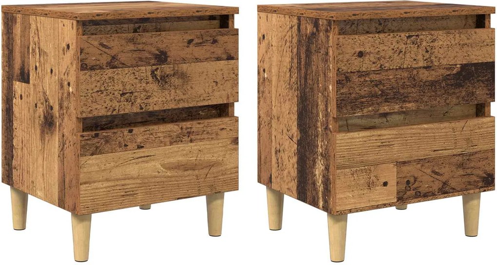 vidaXL Ágy szekrények fiókkal 2 pcs Öreg fa 40 x 35 x 50 cm Faanyag