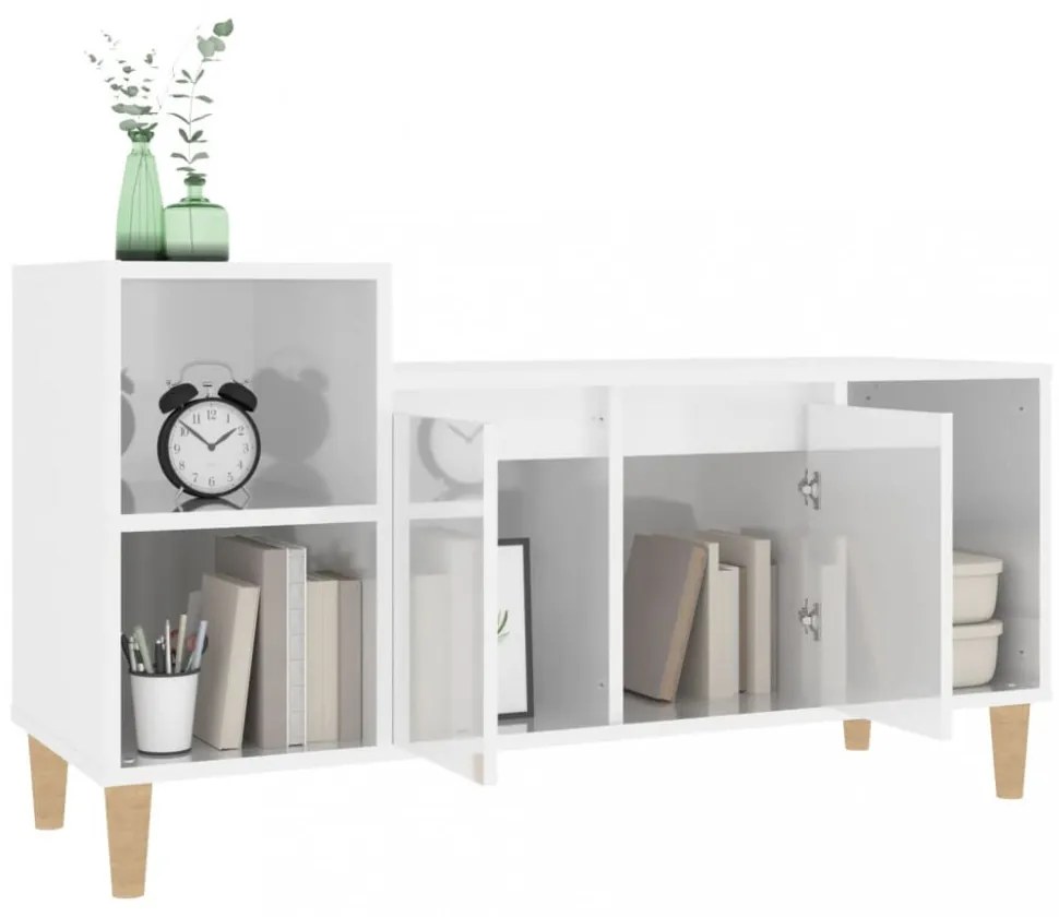 fehér magasfényű szerelt fa TV-szekrény 100x35x55 cm