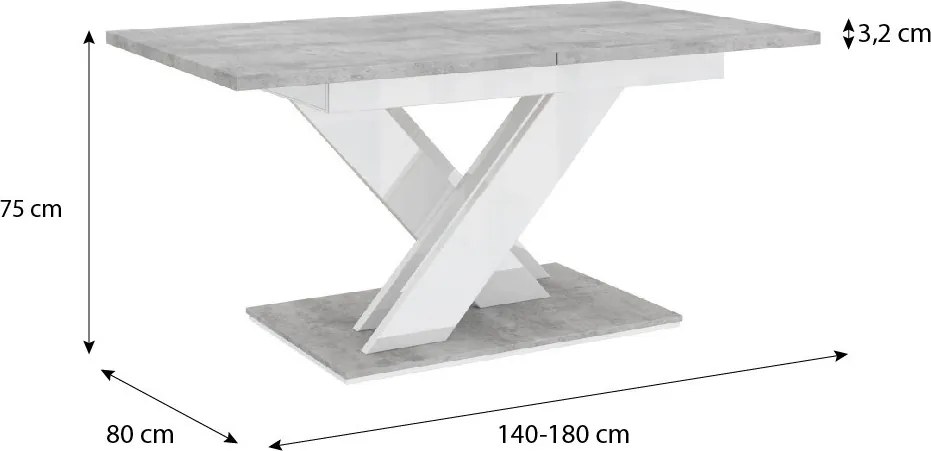 Maasix SWTG Magasfényű Fehér - Beton 4 személyes étkezőszett Fekete Elvira székekkel N