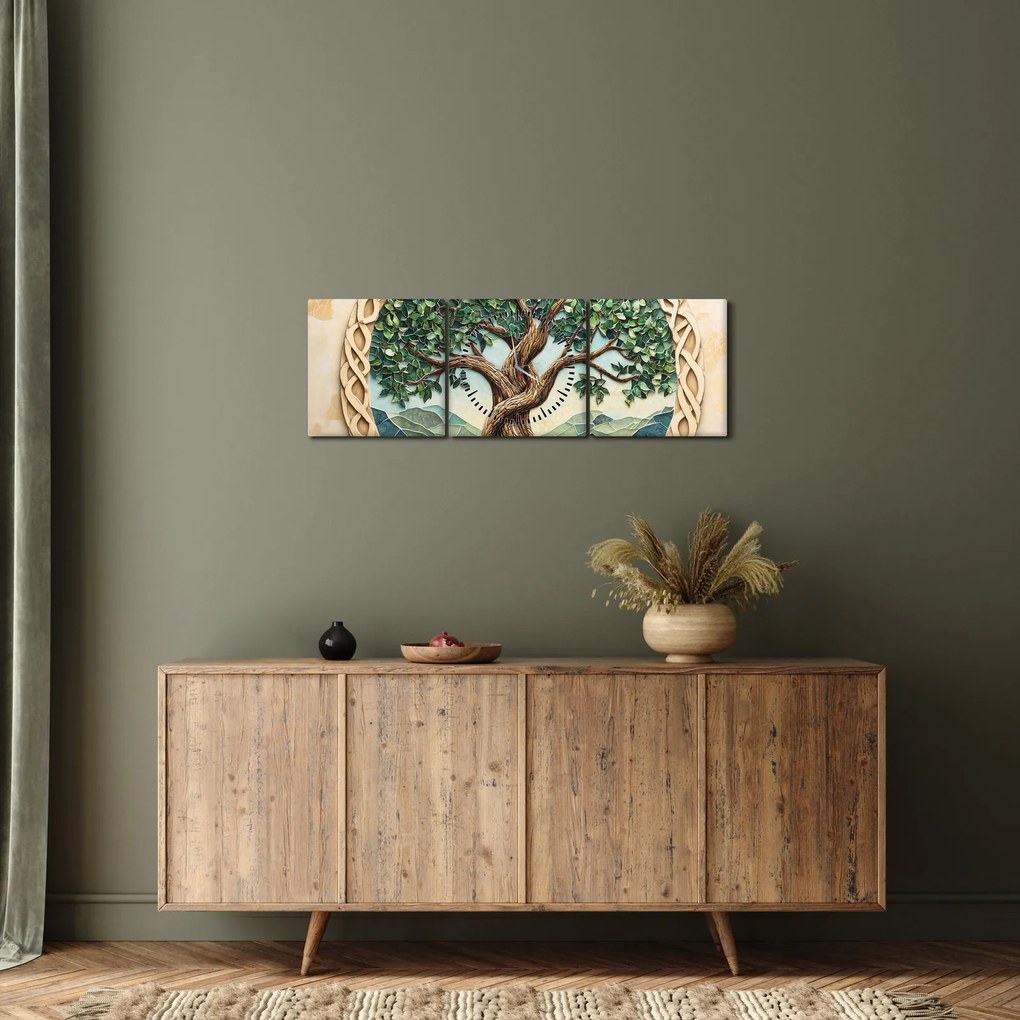 Kép – Fonott életfa (órával) (90x30 cm)