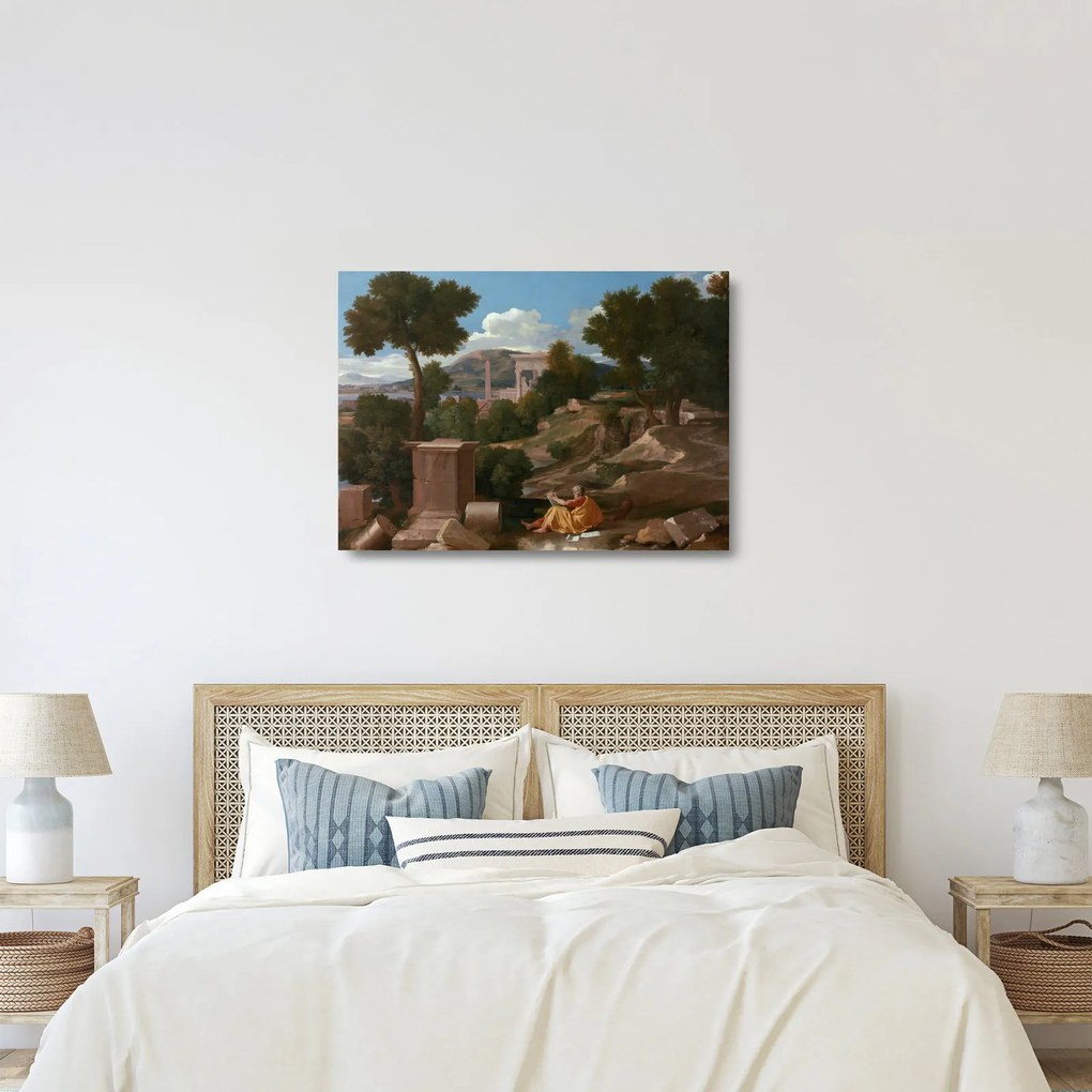 Üveg kép - Nicolas Poussin, Landscape with Saint John on Patmos, reprodukciók (70x50 cm)