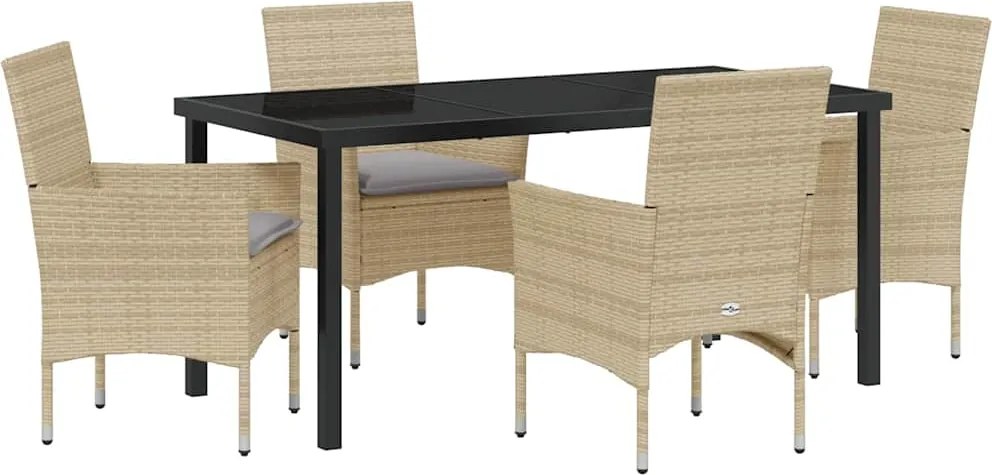 vidaXL Kert étkező szett párnával 5 pcs Bézs polirattan
