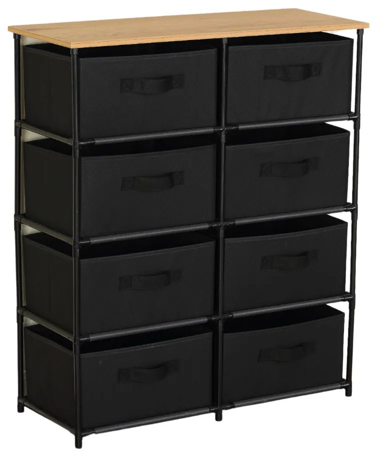 Intenso Home komód 8db szövet fiókkal 76x90cm | Fekete - arany tölgy vászonfiókos tároló