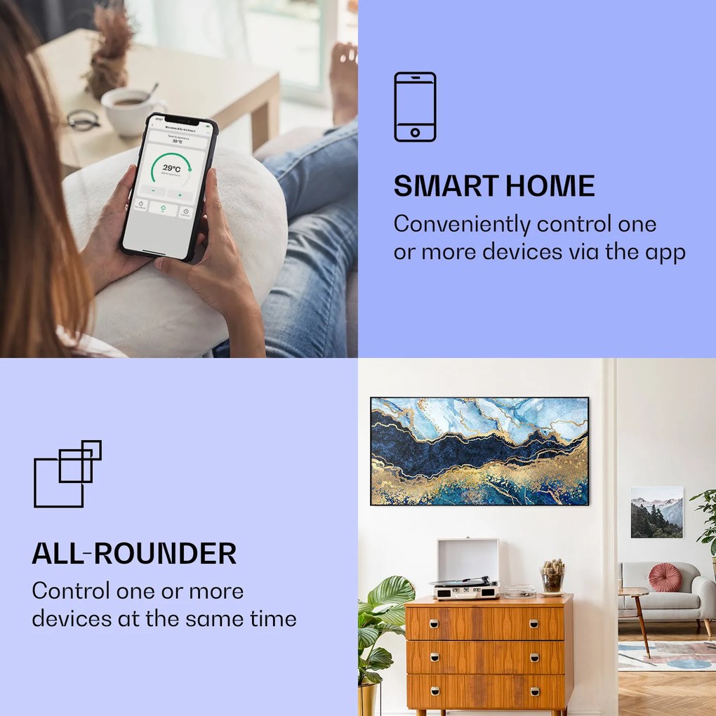 Klarstein Wonderwall Air Art Smart, infravörös hősugárzó, 120 x 60 cm, 700 W, kék márvány