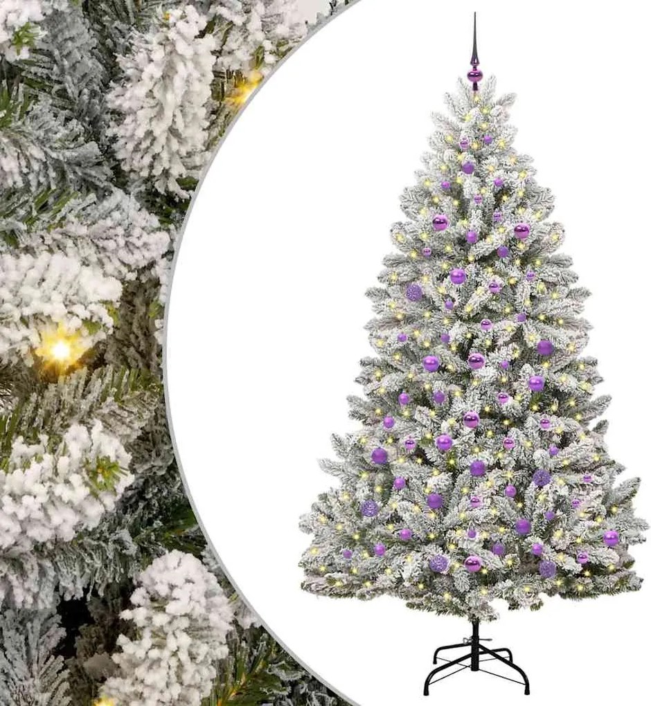 vidaXL Mű karácsonyfa 300 LED-del Zöld és Fehér 210 cm PVC és fém