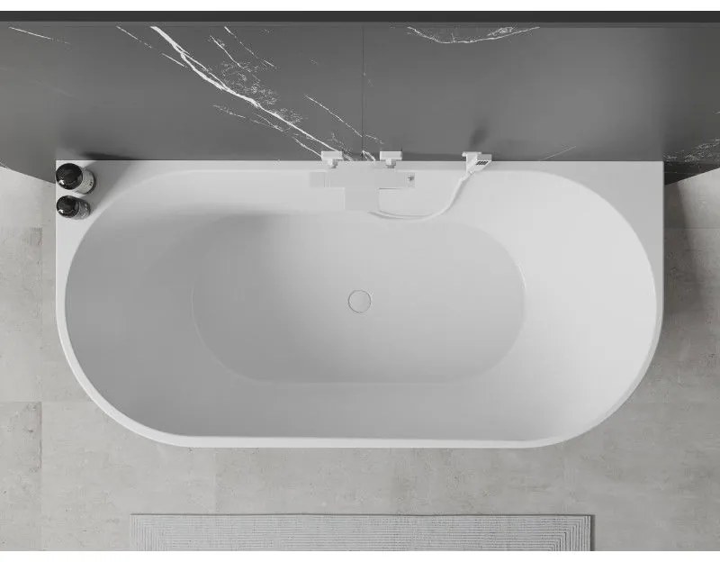 Mexen Oval, szabadon álló fali kád 180 x 80 cm, fehér-fekete, fehér túlfolyó, 52671808075-20