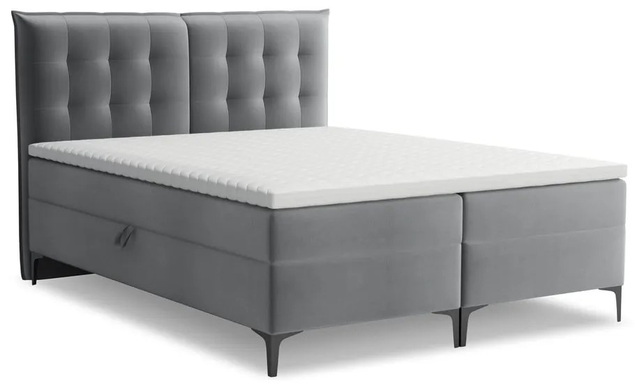 Szürke ágyneműtartós boxspring ágy 160x200 cm Mikana – Makamii