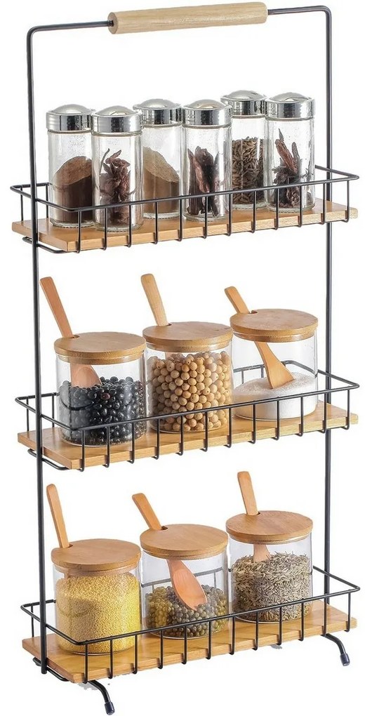 MSV Háromszintes konyhai állvány Elie 29,5 x 15,5x 58,5 cm, fekete
