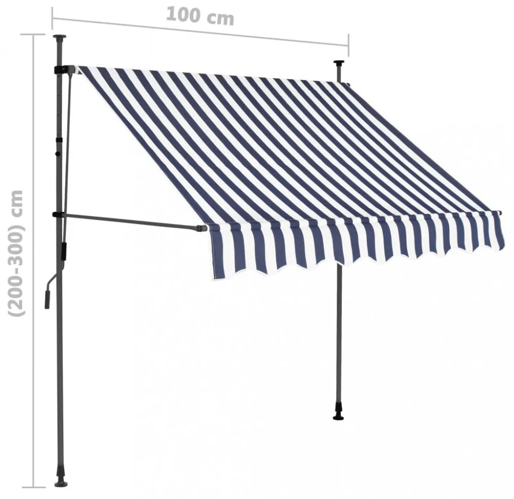 kék és fehér kézzel feltekerhető LED-es napellenző 100 cm