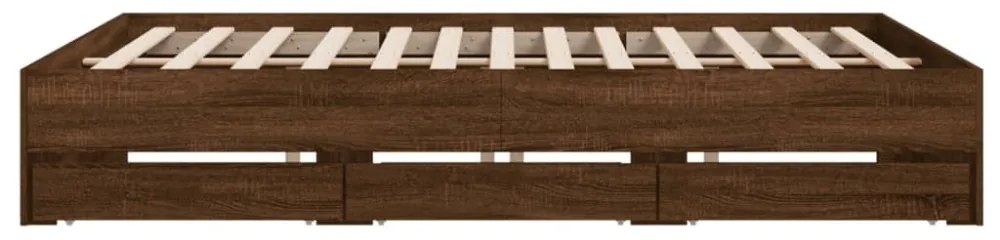 füstös tölgy színű szerelt fa ágykeret fiókokkal 200 x 200 cm