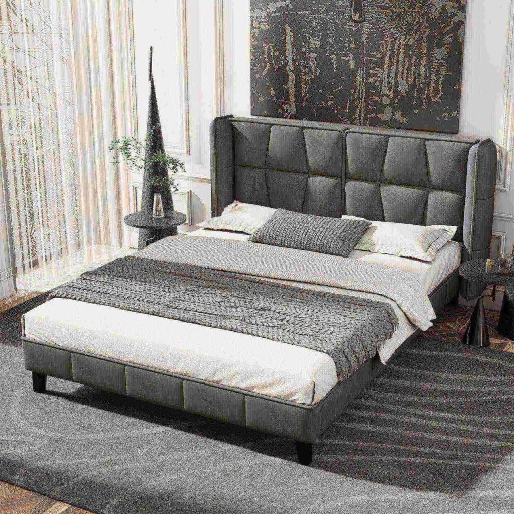 Kárpitozott ágy 140x200cm Bársony franciaágy, Szürke