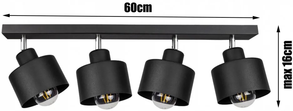 KÉSZLETKISÖPRÉS! Mennyzeti lámpa fekete fém búrával | Loft - Industrial | Glimex Lavor 4xE27 GKL44C