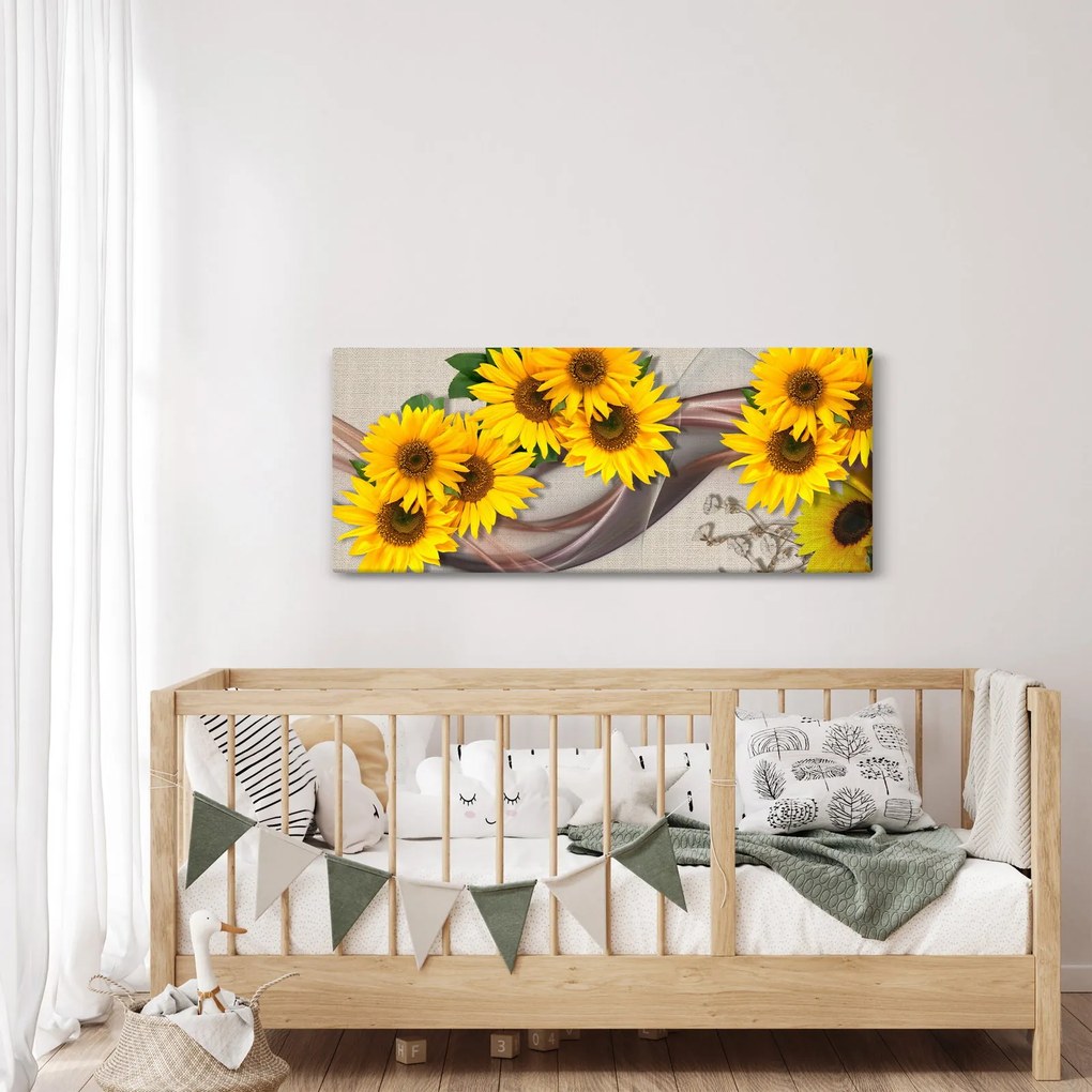 Kép - Ragyogó napraforgó virágok (120x50 cm)