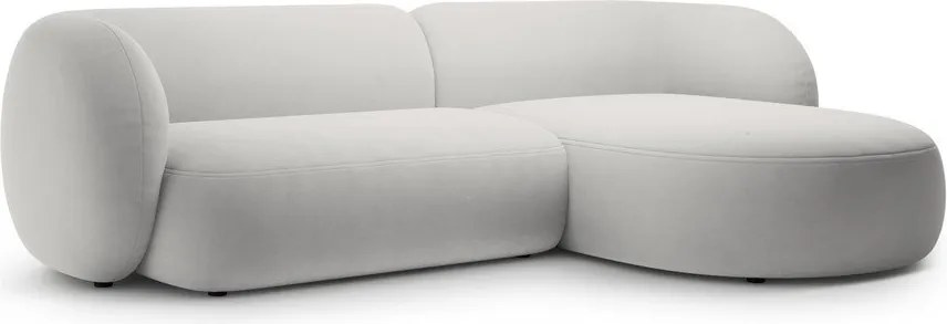 Világosszürke bársony sarokkanapé (jobb oldali-heverő résszel) Kate – Micadoni