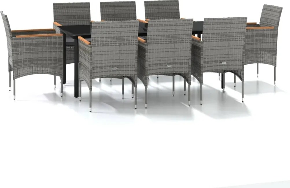 vidaXL 9 részes szürke és fekete kerti étkezőgarnitúra párnákkal