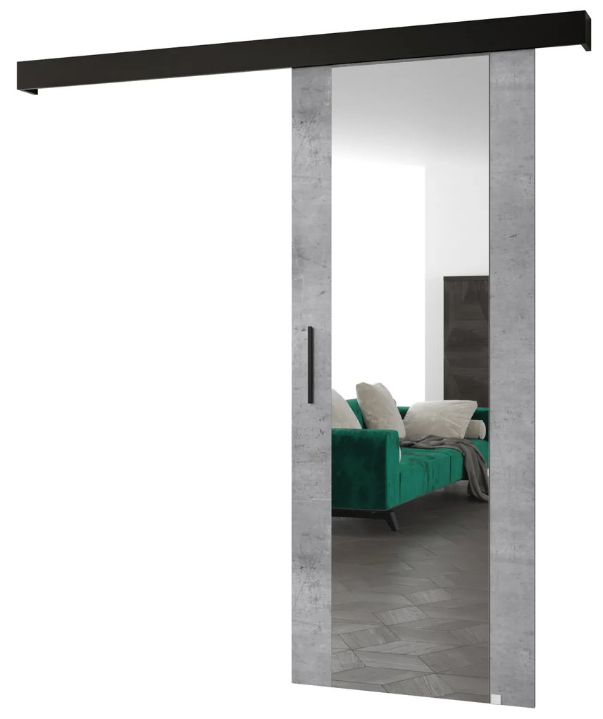 Tolóajtó 90 cm Sharlene II (beton + matt fekete + fekete) (tükörrel). Akció -6%. 1043634