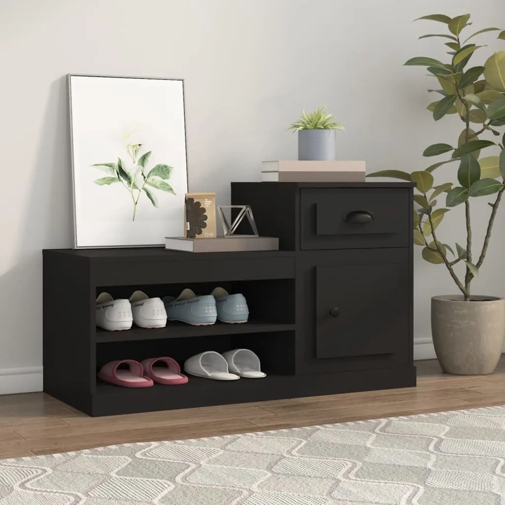 fekete szerelt fa cipősszekrény 100x42x60 cm