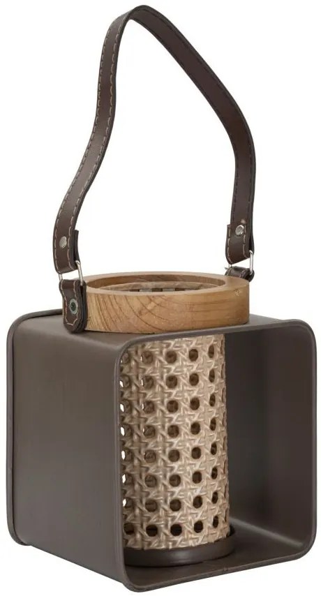 Lámpás vas-rattan 16x13x20cm