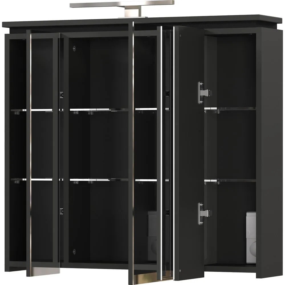 Antracitszürke tükrös fürdőszoba szekrény világítással 76x74 cm Modesto – Germania