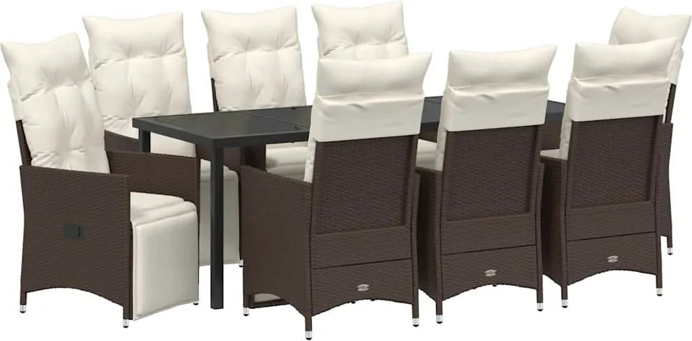 vidaXL Kert étkező szett párnával 9 pcs Barna polirattan