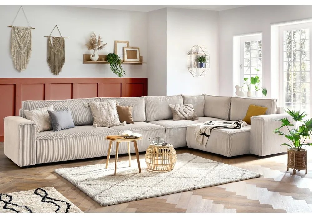 Krémszínű kordbársony sarokkanapé (jobb oldali) Nihad modular – Bobochic Paris