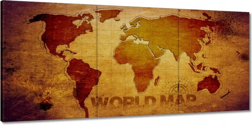 Vászonkép 150x70 Barna világtérkép World map