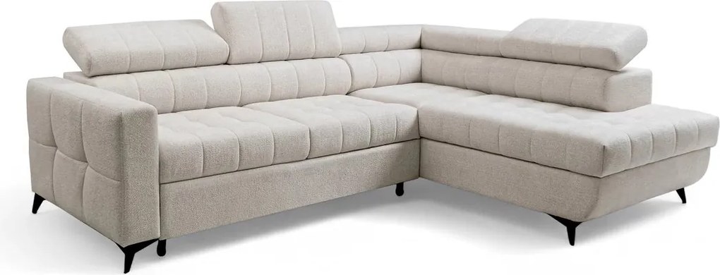 Nardo L jobb oldali sarokkanapé ágyneműfunkcióval - bézs Taro 04 könnyen tisztítható szenil