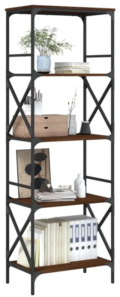 5 szintes barna tölgy színű szerelt fa könyvespolc 56x35x171 cm