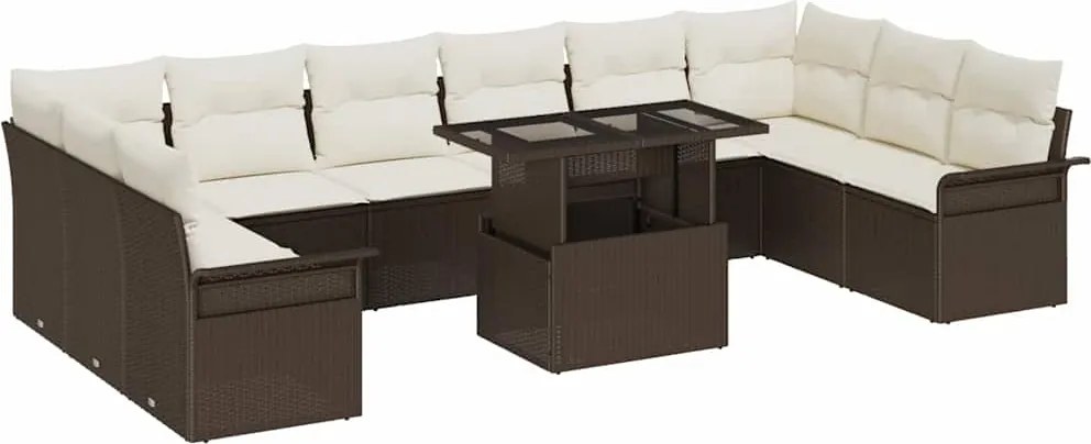 vidaXL Kerti Kanapé Szett párnával 11 pcs Barna Poli rattan