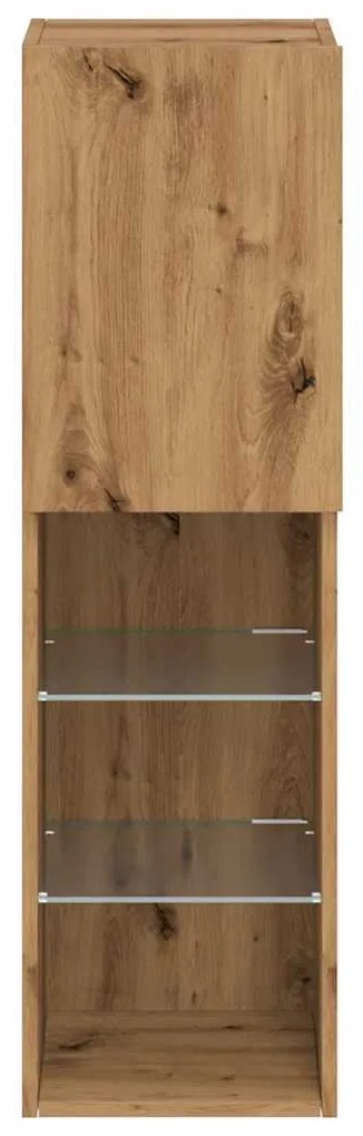 2 db kézműves tölgy TV-szekrény LED-lámpákkal 30,5x30x102 cm