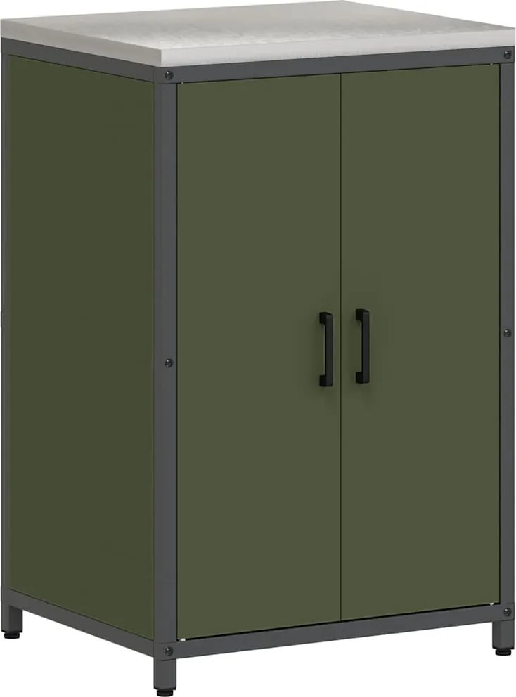 vidaXL Konyhai Tárolás polcokkal ajtóval Olajzöld 60 x 50 x 92 cm Acél