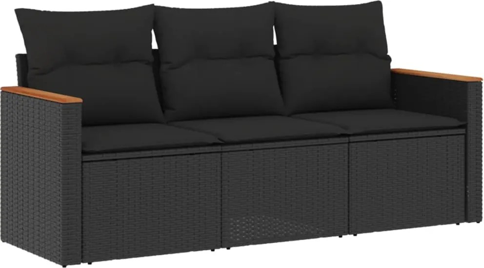 vidaXL 3 részes fekete polyrattan kerti ülőgarnitúra párnával