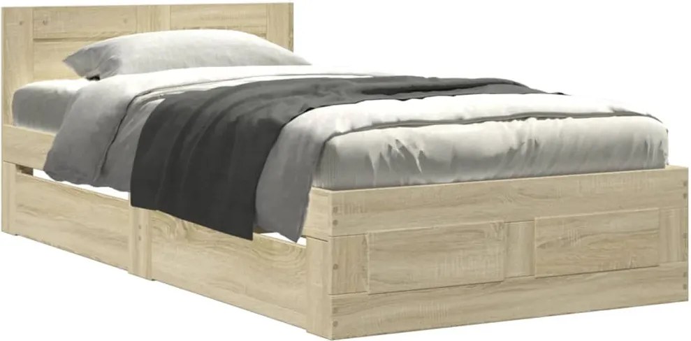 vidaXL sonoma tölgy színű szövet ágykeret fejtámlával 75x190 cm