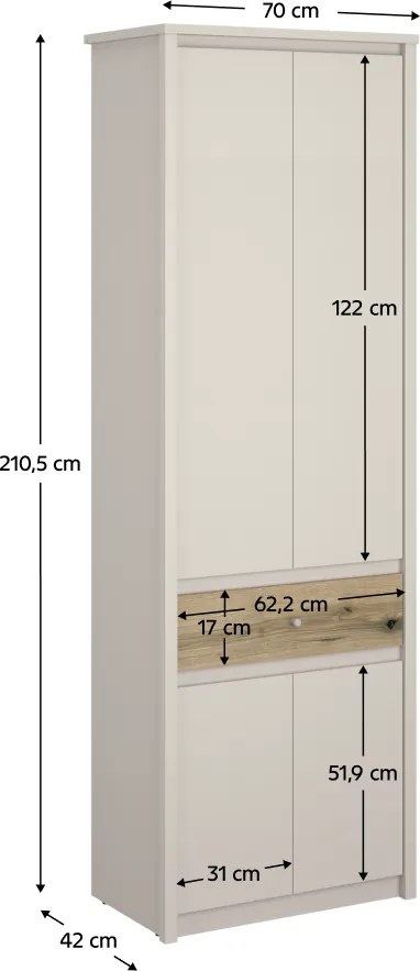 Szekrény, kasmír/evoke tölgy, KAROS 4D1S/70