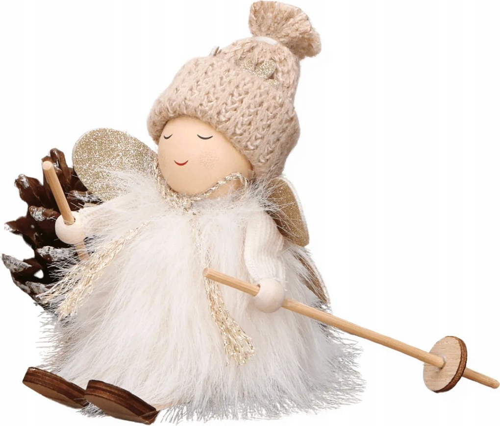 Karácsonyi angyalka síeléshez fehér ruhában 7x12x11 cm