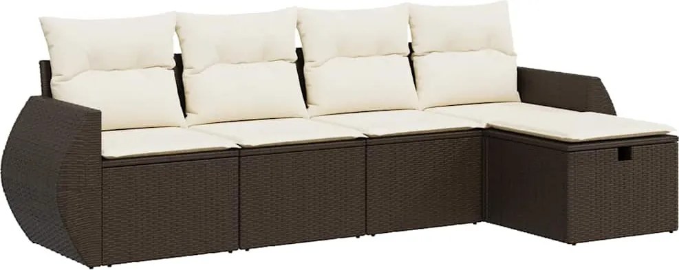 vidaXL 5 részes barna polyrattan kerti ülőgarnitúra párnával