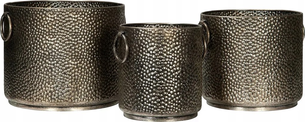 Nagy Virágtartó Fém Kerek ezüst nappali fényes 3 db-os szett