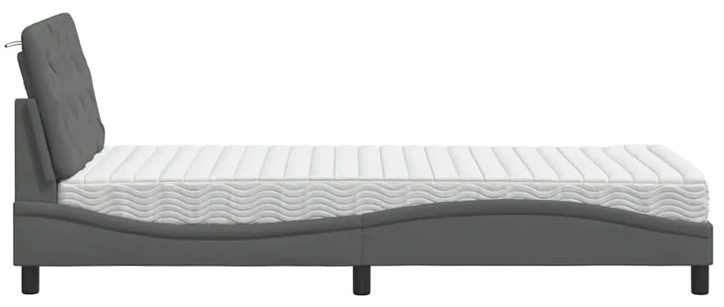 sötétszürke szövet ágy matraccal 90x190 cm