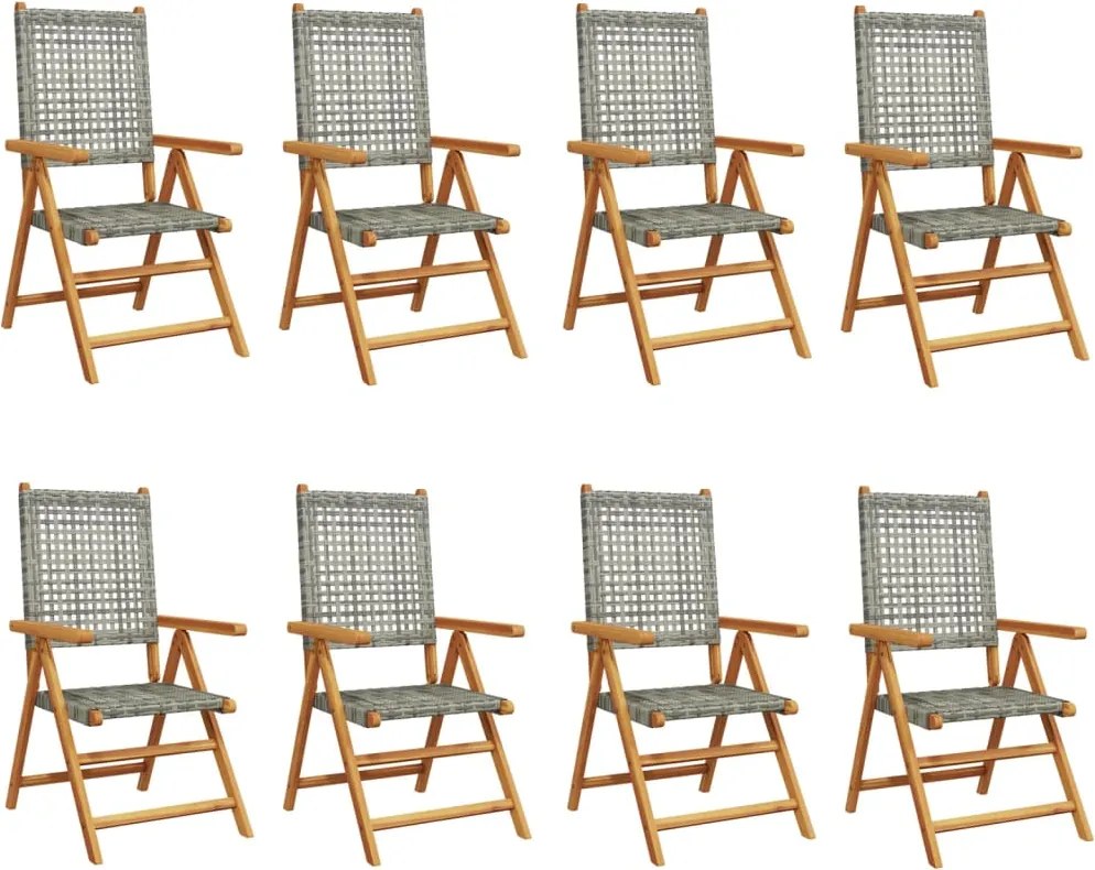 vidaXL 8 db szürke polyrattan és tömör fa dönthető kerti szék