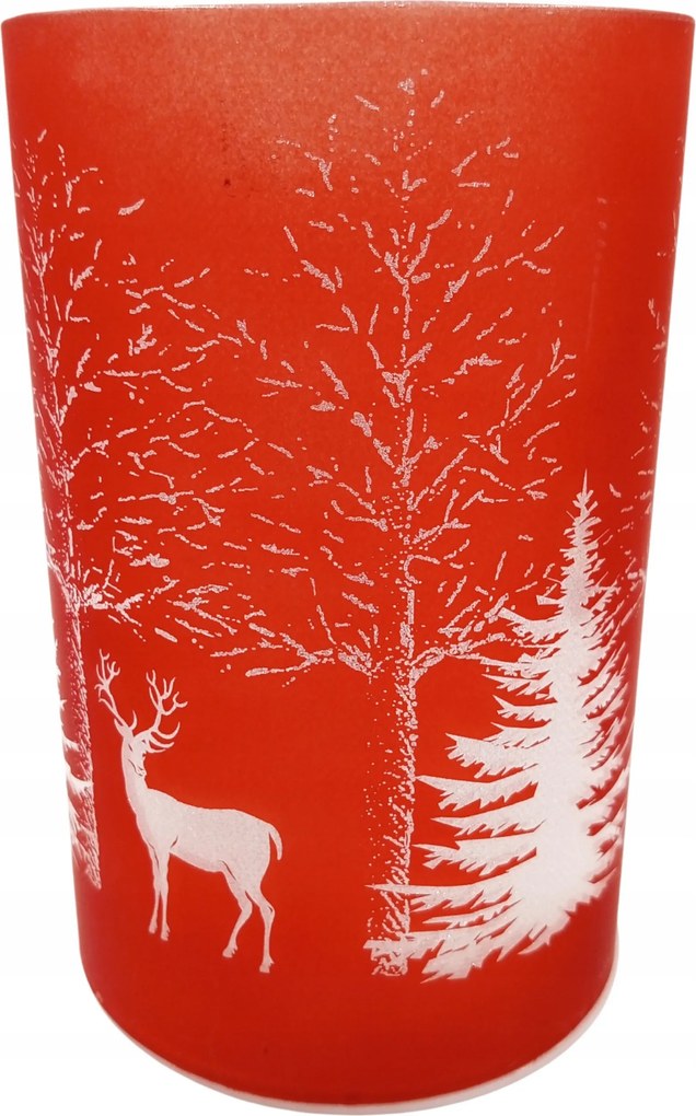 Karácsonyi Lampion Led Téli Szarvas Piros 14 CM Elemes