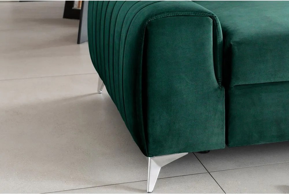 Zöld bársony kinyitható kanapé 261 cm Laurence – ELTAP