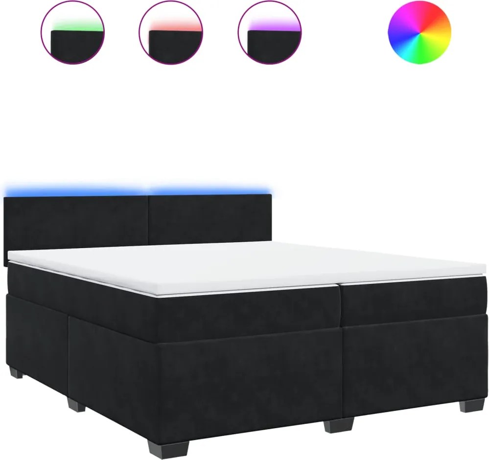 vidaXL fekete bársony rugós ágy matraccal 200x200 cm