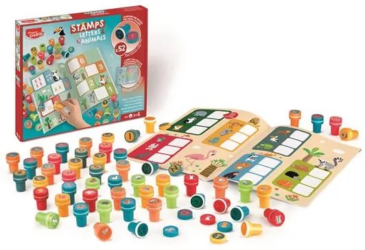 Nyomdázó készlet, foglalkoztató füzettel, betűk és állatok, MAPED CREATIV Stamps (IMAC907060)