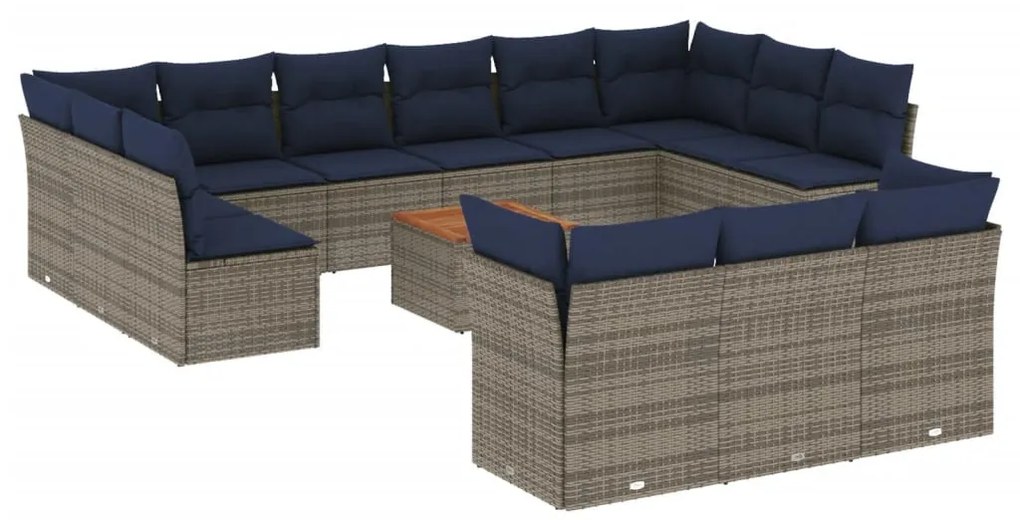 14 részes szürke polyrattan kerti ülőgarnitúra párnákkal