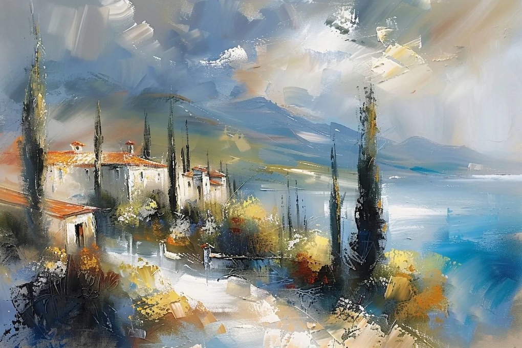 Vászonkép Canvas Tájkép Absztrakt Toszkána Ciprus Város 120x80