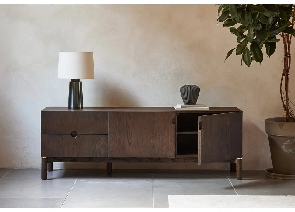 Sötétbarna TV-állvány tölgyfa dekorral 160x55 cm Arun – Unique Furniture