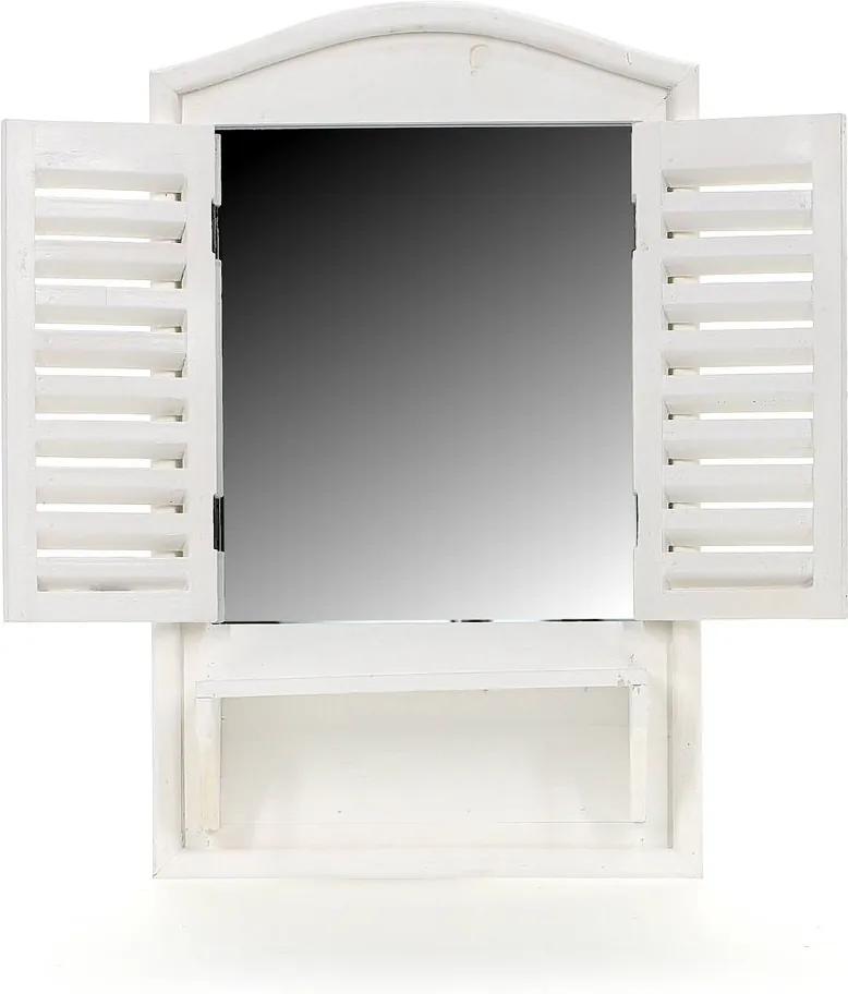 Fa zsalugáter tükörrel és polccal MSL1125A - fehér (35x12x56 cm) - vidékies stílusú