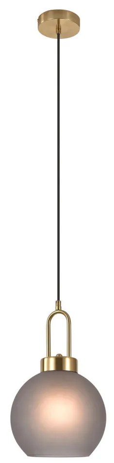 Luton függőlámpa, matt füstös üveg, rézszínű foglalat, gömb alakú, 20 cm, 150 cm-es szövetkábel