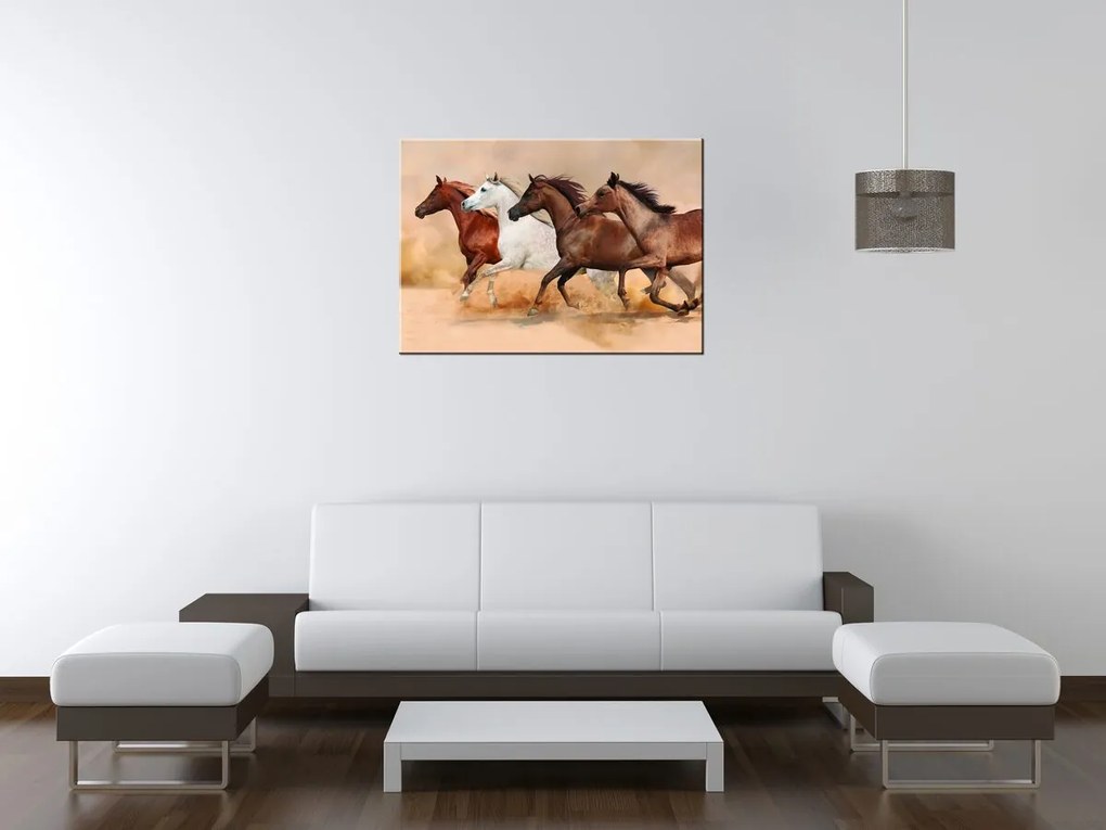 Gario Vászonkép Gyönyöru lovak állománya Méret: 100 x 70 cm
