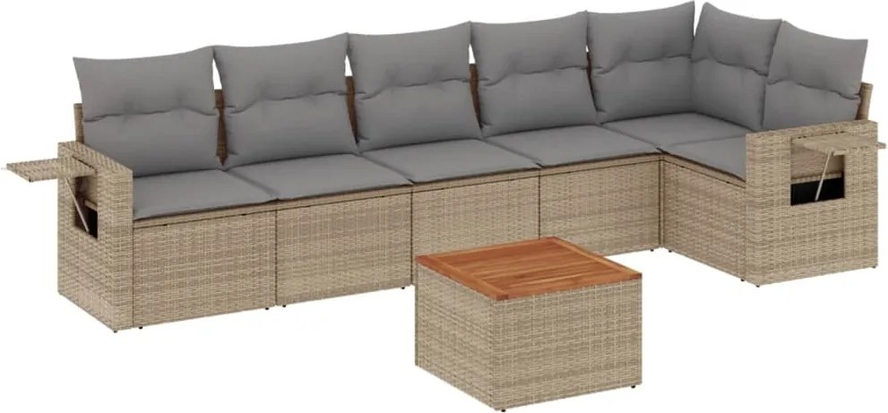 vidaXL 7 részes bézs polyrattan kerti ülőgarnitúra párnákkal